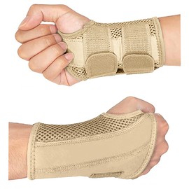 HYCOPROT Wrist Support with Metal Splint, Adjustable Breathable Wrist Splint, Wrist Support for Sprains, RSI, Arthritis and Tendonitis (L/XL, Beige, Right)