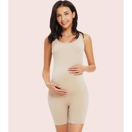 Women's Maternity Bodysuit Pregnancy Shapewear Belly Support Shorts 5” Sleeveless Tank Top Romper Jumpsuit Nude