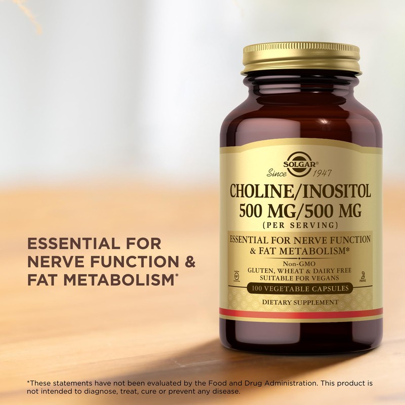 Solgar Choline/Inositol 500 mg/500 mg, 100 Vegetable Capsules (Pack of