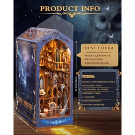 Quanquer DIY Book Nook Kit_with Dust Cover and LED Light 3D Wooden Booknook Fantasy Miniature Dollhouse_Book Nook Kits for Adults and Teens Creativity Gift(Magic Lab
