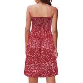 Sundresses for Women Casual Beach Summer Bandeau Smocked Strapless Dress Polka Dot Red M