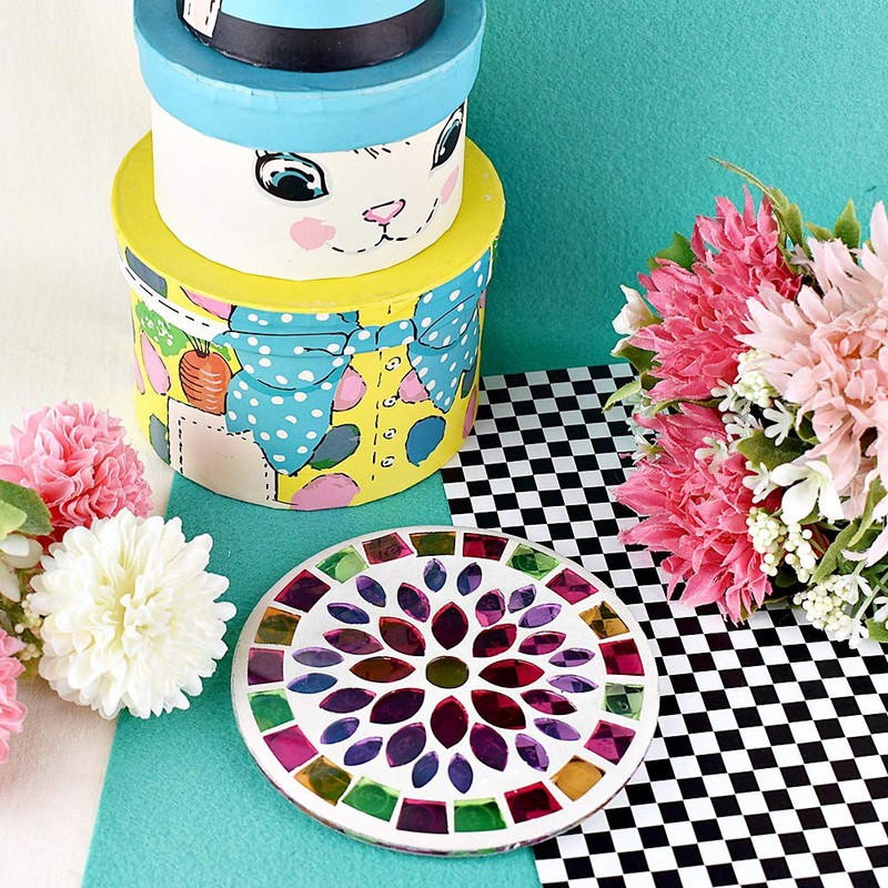 CNJYK5 Cute Handmade Glassware Mossa Coaster Flower Pink Folkart