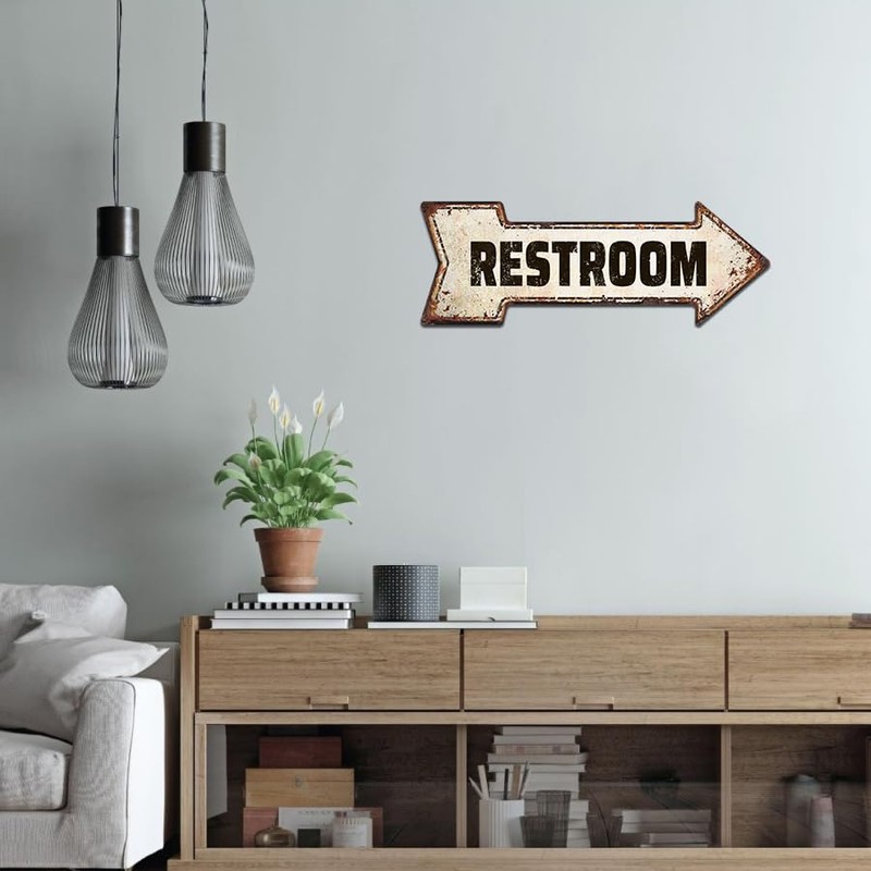 Restroom Rustic Right Arrow Tin Sign, Home Accent Toilet Sign,