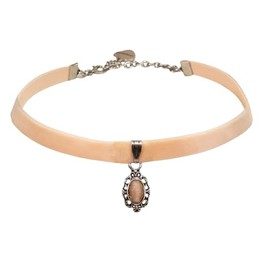 Alpenflüstern DHK196 Traditional Velvet Choker Traditional Stone Nostalgic Costume Necklace Tight Fitting Choker Elastic Women's Costume Jewellery Velvet Choker Narrow in Traditional Colours, Zinc