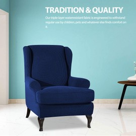 PETCUTE Wing Chair Cover Stretch Armchair Cover for Armchair Navy Blue