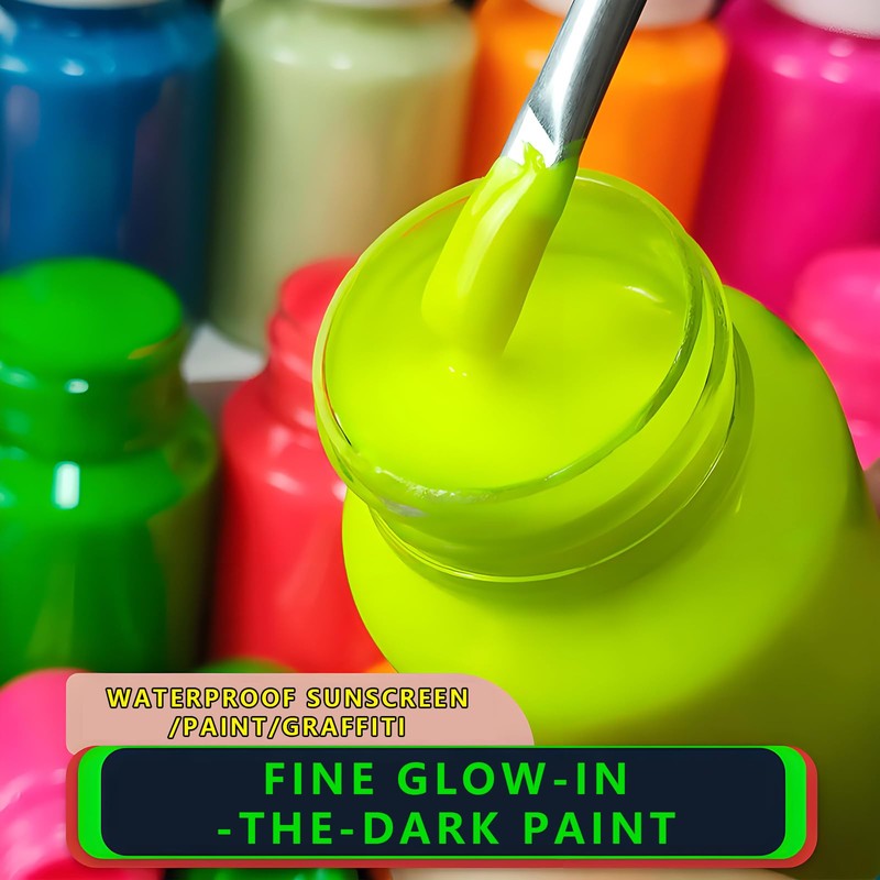 GOODTAKE Acrylic Glow in The Dark Paint, 12 Bright Colours