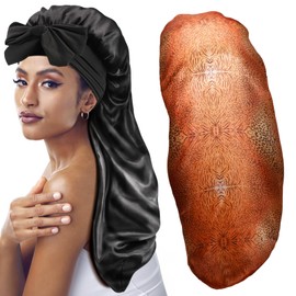 Ycxvacop 2 Pcs Silk Bonnet,Long Satin Bonnet for Braids,Silky Hair Bonnet with Tie,Soft Elastic Band Silky Sleeping Cap for Sleeping Women Braids,Curly Hair