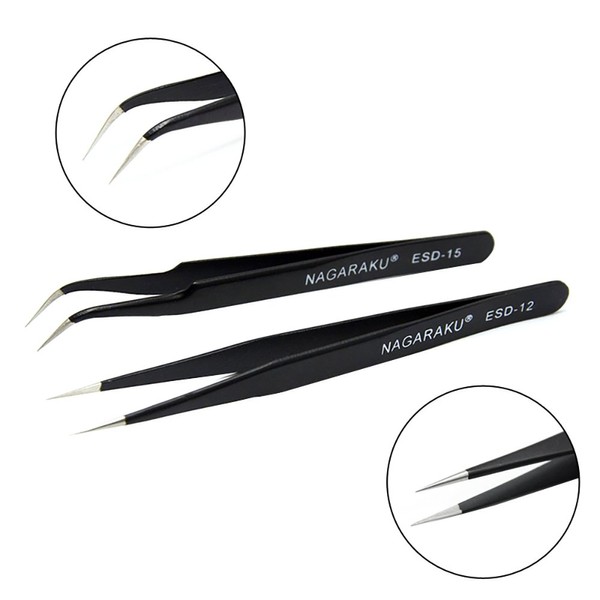 NAGARAKU Tweezers for eyelash extensions straight and curved Individual Mega