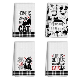 4 Pcs Modern Black Cat Themed Kitchen Dish Towels, Cat Lover Gifts for Women Friend Coworker Sister Christmas New Year Birthday Friendship Housewarming Gifts, Suitable for Bathrooms Restaurant Decor
