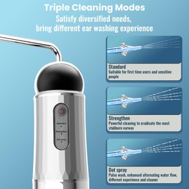 Ear Wax Removal, Electric Ear Irrigation Flushing System with Pulse Mode, Water Ear Cleaning Kit, Portable Ear Cleaner with Basin and Resuable Nozzles for Adults-Silver