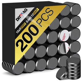 DIYMAG 200Pcs Small Ceramic Magnets for Crafts, Round Disc Magnets with Adhesive Backing Strong Magnets for Refrigerator Craft Hobbies Science Projects School Notice Boards, 0.6inch D x 0.12inch H