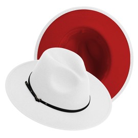 Wide Brim Fedora Hats for Women and Men Classic Felt Panama Hat Men's Two Tone Dress Hat with Belt Buckle