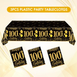 Xiliconie 3 PCS 100th Birthday Tablecloth Black and Gold Theme Table Cloths for Parties Cheer to 100 Years Happy Birthday Tablecloth for Men Women Birthday Anniversary Party Supplies