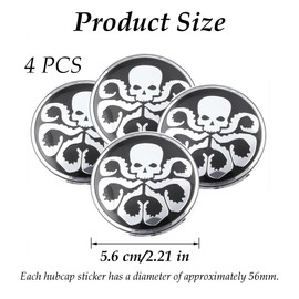 CHENNAN 4 Pieces Automotive Hydra Hub Caps Stickers, Wheel Hub Cover Sticker Decoration, Automobile Skull Wheel Trim Stickers, for Decoration of Automobile Wheel, Size: 56mm