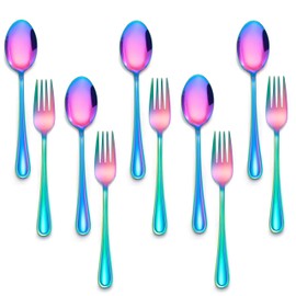 E-far - Juego de 10 tenedores y cucharas de acero inoxidable para niños pequeños