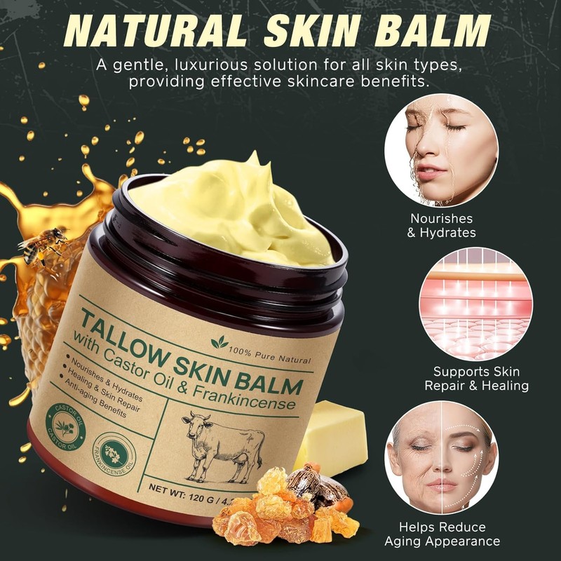 Tallow Castor Oil Frankincense Oil Handmade Skin Balm 120g 100%