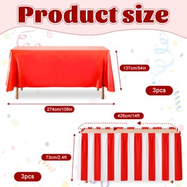 DSLSQD 6 PCS Carnival Table Skirt Party Decorations,Red and White Striped Table Skirts,Carnival Tablecloths Red,Disposable Carnival Tablecloth,for Carnival Circus Themed Party Supplies Decorations
