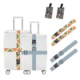 Pdodo Suitcase Strap with Combination Lock, Pack of 4 Luggage Straps with 2 Luggage Tags, Suitcase Strap, Adjustable Suitcase Strap, Adjustable Multifunctional Luggage Strap, Luggage Strap with Lock