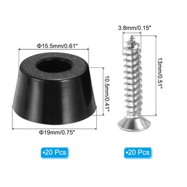 PATIKIL Cutting Board Feet,20 Pieces Non Slip Rubber Feet Bumpers with 304 Stainless Steel Screws for Cutting Board Furniture Chairs Desks 0.75"Wx0.41"H, Black