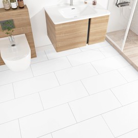 Wallderful White Vinyl Flooring Roll Removable Tile Sticker Bathroom Waterproof Floor Tile Self Adhesive Floor Pops 15 Pcs 12"x24" Laminate Vinyl Sheet Flooring for Garage Basement Kitchen RV Bedroom