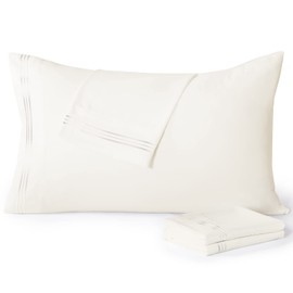 YIYEA Pillow Cases Queen Size Set of 4, Ultra Soft 1800TC Hotel Quality Double Brushed Microfiber Embroidered Pillowcases, Envelope Closure, Fade Resistant (20"x30", Ivory)