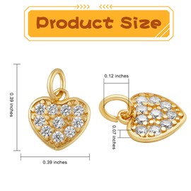 COGCHARGER 20 Pcs Heart Cubic Zirconia Charms Brass CZ Charm Pendants Brass Micro Pave Cubic Zirconia Charms for Jewelry Necklace Making