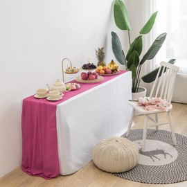 Peomeise 12pack Chiffon Table Runner 14X108 Inch Sheer Wedding Runner,Romantic Fuchsia Sheer Fabric for Wedding Decorations,Baby Shower and Birthday Party