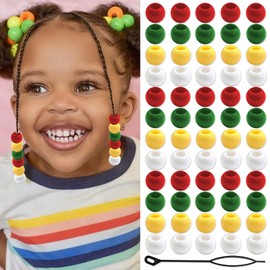 NAISKA 60PCS Soccer Party Hair Beads Red Green Beads for Hair Sports Themed Loc Jewelry Dreadlock Round Bead Xmas Bead for Hair Braids Kids Rave Acces