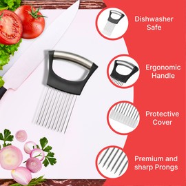 JPAULETT Onion Slicer Holder for Kitchen - Stainless Steel Onion Slicer Holder with Ergonomic Handle and Sharp Blades Perfect Vegetable Holder for Slicing of Meat, Eggs, Potatoes - Black