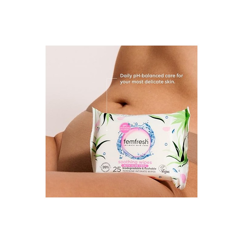 Femfresh Soothing Intimate Wipes, Flushable & Biodegradable Feminine Wipes with