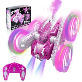 Remote Control Car with Spray Effect & LED Cool Lights, 360°Double-Sided 2.4GHz 4WD All Terrain Off Road Spider RC Car for Kids Toys, RC Stunt Car Toys, Electric Racing Car for 4+ Boys Girls (Pink)