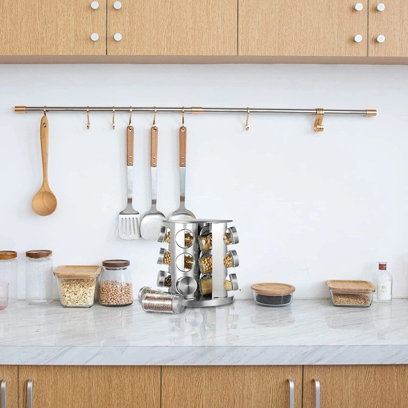 Cheer Collection Rotating Spice Rack with 12 Jars Silver