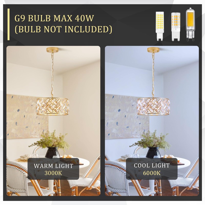 CATINER Modern Gold Crystal Chandeliers, Small Semi Flush Mount Chandelier