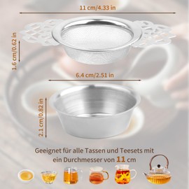 Pretwad Fine Mesh Tea Strainer with Bowl, 2 Pack Stainless Steel Loose Tea Infuser Strainers, 7cm Tea Filter with Double Wing Extension, Small Mesh Strainers for Loose Tea Juice Coffee Filter