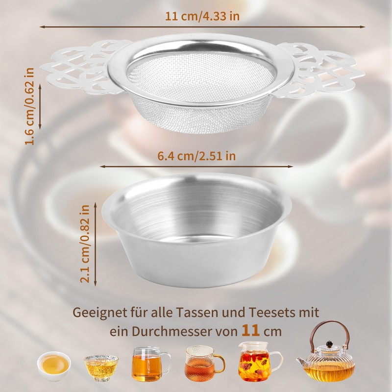 Pretwad Fine Mesh Tea Strainer with Bowl, 2 Pack Stainless