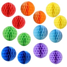 14pcs Decorations Honeycomb Ball Paper Heart Tissue Paper Hanging Party Decorations for Valentine's Day Engagement Wedding Heart Themed Birthday (Ball-Shaped-Rainbowcolor Set)