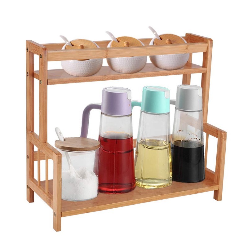 Ufine 2 Tier Bamboo Spice Rack Organizer Kitchen Countertop Storage