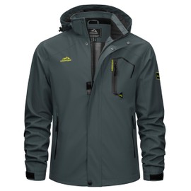 TACVASEN Mens Rain Jacket Waterproof Hiking Coat Windproof Mountain Jacket Lightweight Windbreaker with Hooded Gray S