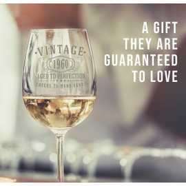 Vintage 1960 Etched 16oz Stemmed Wine Glass - 65th Birthday Gifts for Women - Cheers to 65 years old - 65th decorations for her - Best Engraved Wine Gift ideas Friend Mom - Sister 2.0