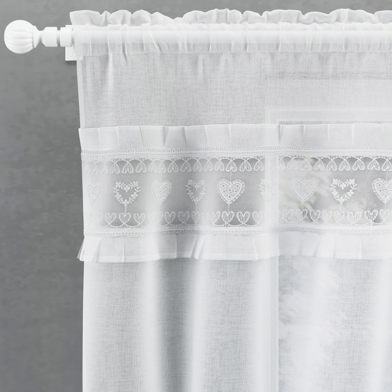 Tyrone Textiles Lucy Embroidered Heart White Kitchen Window Set Curtain