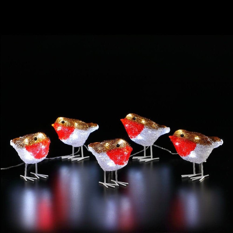 Noma Acrylic Robins Light String : Flock of 5 :