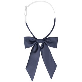 [Elerevyo] Women's Bowtie Solid Color Western Ribbon Pre-tied Bow Tie for School Uniform, blue (navy blue)