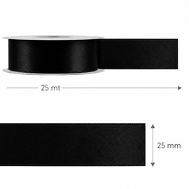 Decoraparty Nastro Nero 25 mm in Raso da 25 Metri, Nastrino Satinato Spessore 2,5 cm per Natale, Capodanno, Celebrazione, Pacchetti Regalo, Fai da Te, Decorazioni