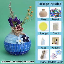AL-Shine Mosaic Vase for Artificial Flower, Creative DIY Mosaic Craft Kit for Children Adults, Modern Mosaic Home Decor Handmade Vase Artwork (Blue)