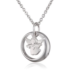 XAANA AMZ0383 Baptism Ring with Zirconia and Angel Pendant with Chain 36/38 cm 925 Sterling Silver, Sterling Silver, Cubic Zirconia