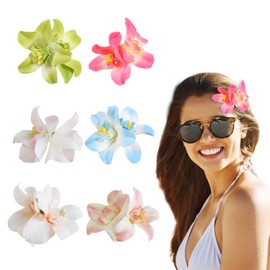 6 Pcs Hibiscus Hair Clip, Hawaiian Flowers for Hair, Tropical Flower Hairs Clip, Hawaii Beach Hibiscus Orchid Claw Accessories for Women and Girls, Be suitable Beach Vacation Party