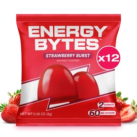 Energy Bytes Caffeine Gummies | Instant Energy Chews for Running, Cycling and Sports Performance | Vegan, Low Sugar | Strawberry Burst (12-Pack)