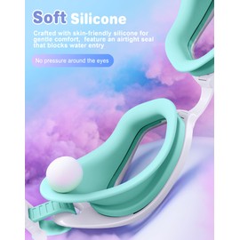 Vegemono Kids Swim Goggles in Candy Dual-Tone, Adjustable Nose Pads & Soft Silicone for Leak-proof Fit Across Ages(6-14), Clear Wide Vision & Anti-Fog &Anti-UV, With Fashion Hard Protective Case