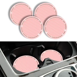 Kutyun 4PCS Bling Car Cup Coaster, Universal Non-Slip Cup Holders Embedded in Ornaments Coaster, 2.75In Car Drink Cup Mat, Vehicle Interior Decor Accessories (Pink+White, 4PCS)