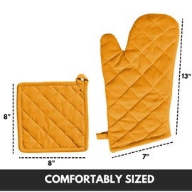 Softopia Cotton Oven Mitt (7"x13") & Pot Holder (8"x8") 100% Cotton Set of Heat Resistant Oven Gloves & Hot Pads for Gifts, BBQ, Cooking, Baking, Thanksgiving - Mustard Yellow